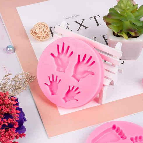 Whaline Silicone 3D Baby Feet Hands Mold Pink Chocolate Fondant Mould Baby Shower Candy Cake Topper Decoration DIY Baking Pudding Sugar Mould for ...