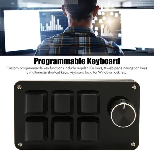 Diyeeni Mini 6 Key Keypad, Mechanical Gaming Keyboard, Portable One Handed USB Macro Keypad with Knob, Easy to Operate, for Music, Media, Industri...