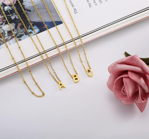 MOMOL Layered Initial Necklace for Women 18K Gold Plated Stainless Steel Layering Beaded Choker Necklace Personalized Tiny Letters Name Necklace...