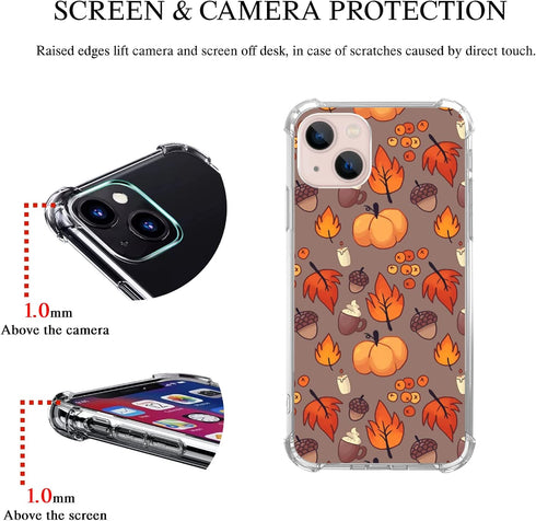 Fall Leaves Pumpkin Acorns Case Compatible with iPhone 14 Plus, Aesthetic Autumn Halloween Case for iPhone 14 Plus for Teens Men and Women, Cool T...