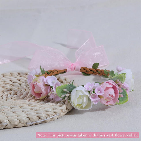 Pet Flower Collar with Adjustable Ribbon Small Dog Wedding Attire Wreath Bow Pink Cat Floral Collar Dog Flower Ring for Wedding Ceremony Small Dog...