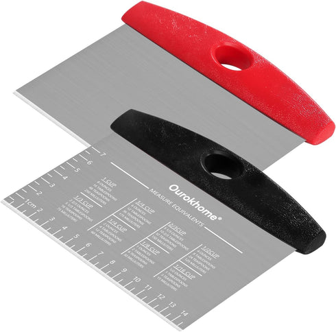 Ourokhome Dough Pastry Bench Cutter Scraper, Stainless Steel Pizza Cutter for Kitchen Baking, Dishwasher Safe, Anti-Wear Laser-Engraved Measuring ...