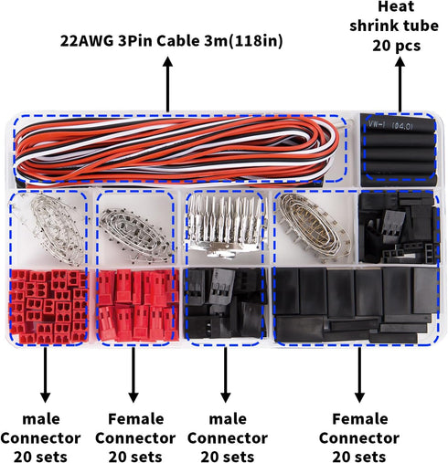 JST Servo Connector Kit, 40 Sets of Male and Female Plug Crimp Cable Assemblies, Compatible with JST SYP Futaba, Suitable for DIY Remote Control C...