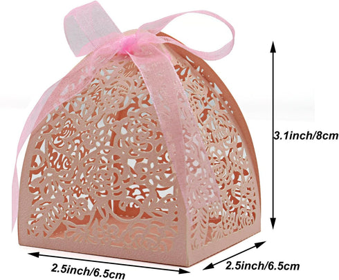 KPOSIYA Pack of 100 Laser Cut Rose Candy Boxes, Favor Boxes 2.5"x 2.5"x 3.1", Gift Boxes Bridal Shower Anniverary Birthday Party Wedding Favor (10...