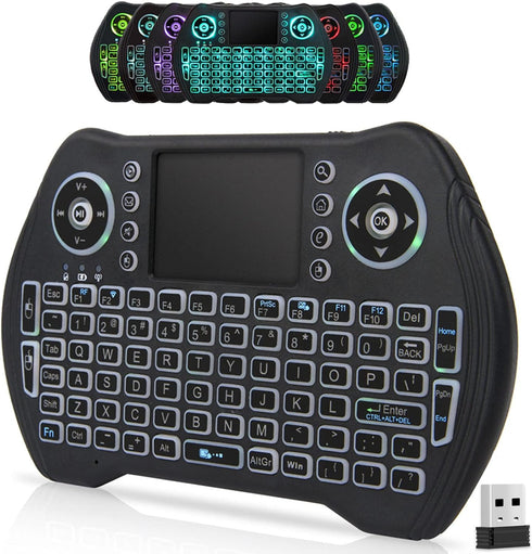 BL Mini Wireless Keyboard Remote Control with Touchpad Mouse Combo, Backlit 2.4GHz Mini Keyboard Wireless USB Dongle Rechargeable Li-ion Battery f...