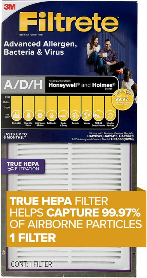 Filtrete™ Advanced Allergen, Bacteria & Virus True HEPA Air Purifier Filter, FAPF-HM-K, 1 Pack...