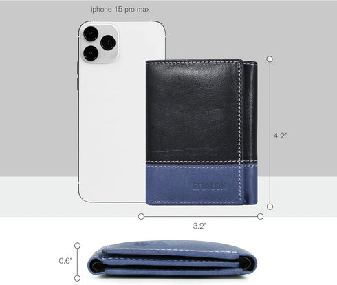 ESTALON Leather Trifold Wallet For Men - RFID Blocking - 6 Card Slots, 2 Slip Pockets & 1 Front ID Window - Minimalist Design, Slim Wallet...
