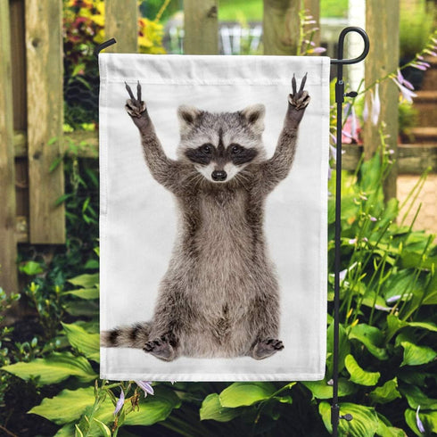 Double Sided Indoor Outdoor Garden Flag Raccoon Showing a Sign Peace Fade Resistant Seasonal Holiday Decorative Yard Flag 12x18"...