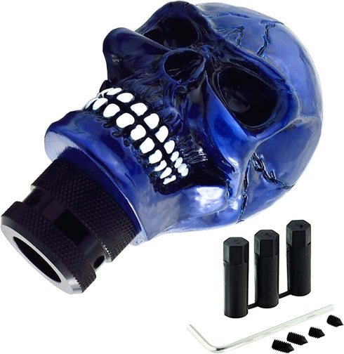 Lunsom Skull Gear Shift Head Resin Shifter Knob Car Transmission Shifting Stick Handle Fit Most Automatic Manual Vehicle (Navy Blue)...