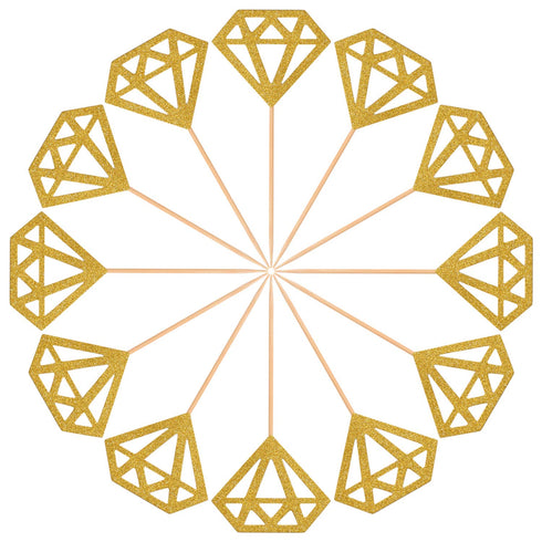 Topoox 50 Pack Gold Glitter Diamond Ring Donut Toppers Cupcake Picks for Bridal Shower Engagement Party Decorations...