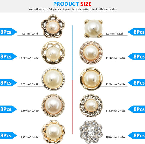 80Pcs Women Shirt Brooch Buttons Cover up Button Pin Safety Brooch Buttons 10 Style No-Sew Replacement for Clothing Dress Sweater Shoes Hats Decor...