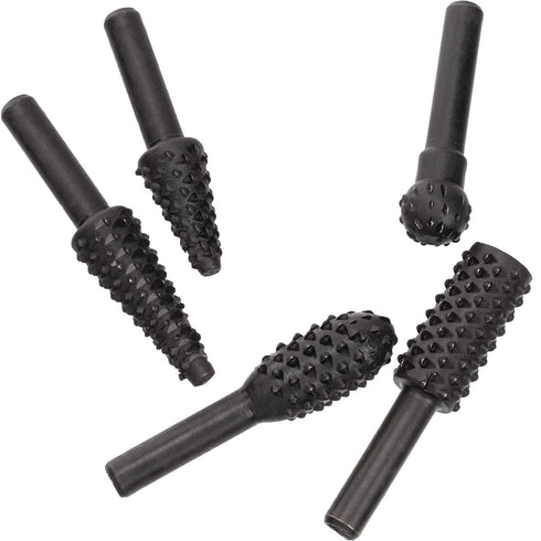 OIIKI 5 PCS Woodworking Twist Drill Bits, Wood Carving File Rasp Drill Bit, with 1/4" Shank Tool Rasp Chisel Shaped Rotating Embossed Grinding Hea...