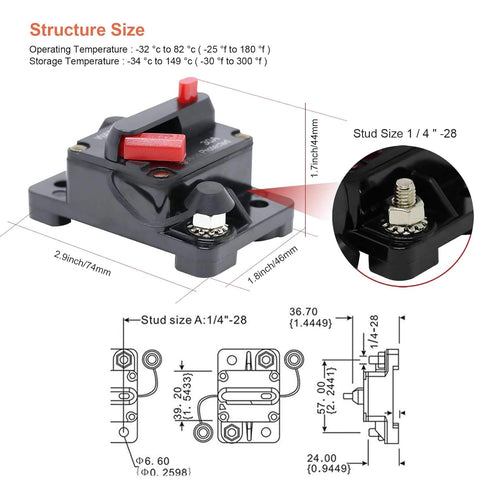 50 Amp Circuit Breaker with Manual Reset for Car Marine Trolling Motors Boat ATV Manual Power Protect for Audio System Fuse, 12V-48VDC, Waterproof...
