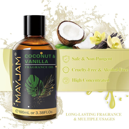 100ML/3.38FL.OZ Coconut & Vanilla Fragrance Oils with Glass Dropper, Essential Oils for Diffusers for Home, Long Lasting Scented Oils for Diffuser...