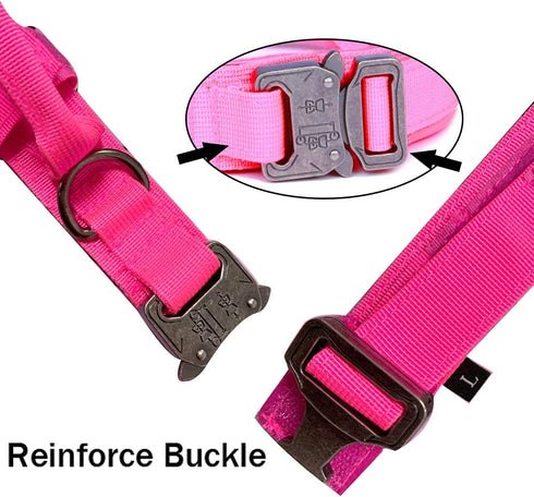 Tactical Dog Collar Military Dog Collar Adjustable Nylon Dog Collar Heavy Duty Metal Buckle with Handle for Dog Training (Pink,XXL)...
