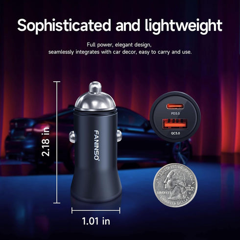 60W Car Charger USB C Fast Charge, Aluminum Dual Port Cigarette Lighter Adapter, Car Phone Charger for iPhone 15/14/13 Pro Max Plus, iPad, Samsung...