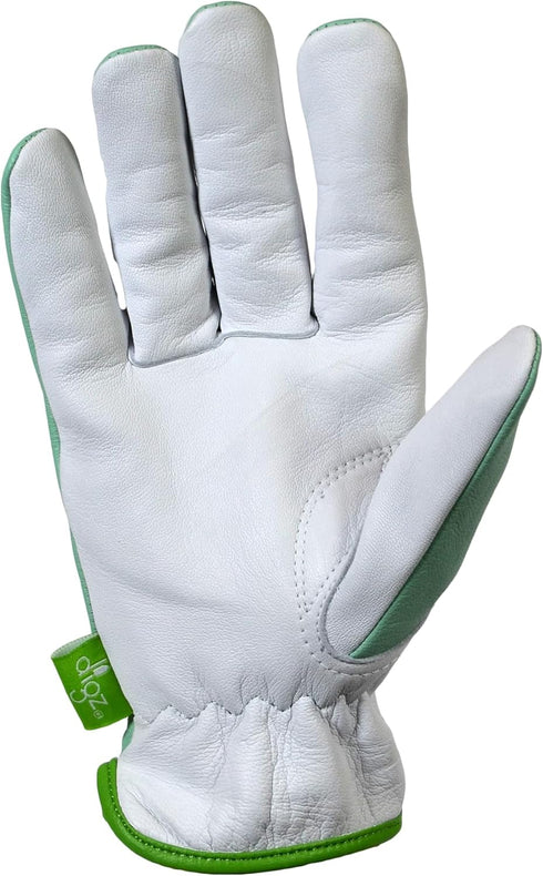 DIGZ 78221-26 Full Goatskin Leather Palm Gardening Gloves, Work Gloves with Safety Cuff, Light Green, Medium...