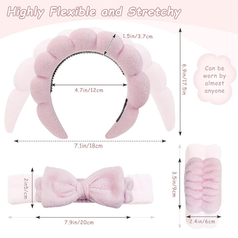 Spa Headband for Washing Face, Skincare Headbands and Wrist bands Set, Terry Cloth Makeup Headband, Puffy Anti-Slip Face Wash Headbands for Women ...