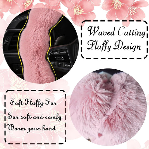 Luxury Fluffy Winter Car Steering Wheel Cover for Women, YUNXNYC Fuzzy Cute Steering Wheel Cover Soft Warm Furry Auto Plush Fur Vehicle Steering W...