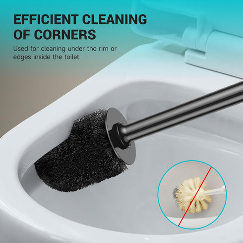 Toilet Brush and Holder, Toilet Bowl Brush and Holder with Long Handle, Plastic Holder Easy to Hide, Drip-Proof, Easy to Assemble, Deep Cleaning...
