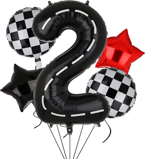 Race Car Birthday Balloons 40 Inch Racetrack Number Balloon 2 Black Boys Two Fast Birthday Race Car Theme Party Decor Supplies 5 Pcs Mylar Balloon...
