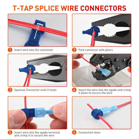 Nilight 120PCS/60 Pairs Quick Splice Disconnect Wire Terminals T-Tap Spade Wire Connectors Bule 16-14 AWG Male Female Fully Insulated Electrical W...