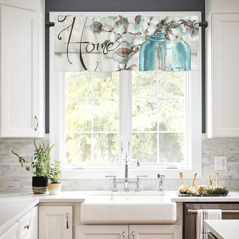 Valances for Windows, Mason Jar Cotton Flower Rod Pocket Kitchen Curtains Valances 54x18inch Short Window Curtains for Kitchen/Bathroom/Bedroom, S...