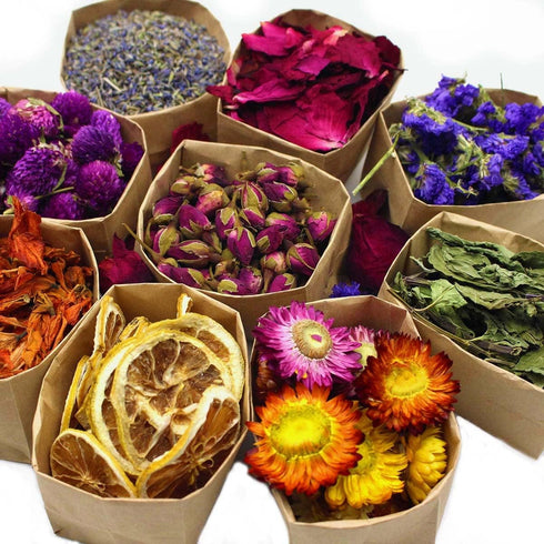 9 Bags Set Dried Flowers - Candle Making Soap Making DIY Candel Natural Flowers-Lemon,Lily,Don't Forget Me,Lavender,Mint Leaf,Rose Petal, Red Rose...
