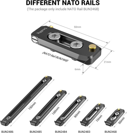 SMALLRIG Universal Low-Profile Quick Release NATO Rail Safety Rail 50mm/2inches Long with 1/4'' Screws for NATO Handle Camera Cage EVF Mount – BUN...