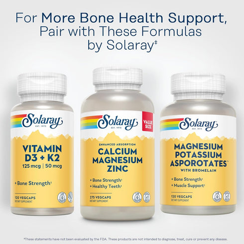 SOLARAY Calcium Magnesium Zinc Supplement - with Calcium 1000mg, Magnesium 500mg - Bone Health, Muscle Function, Heart Health and Immune Support -...