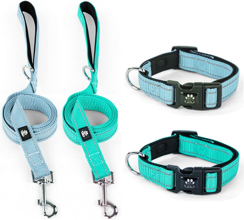 IVY&LANE 2 Pack Reflective Dog Collars and Leashs Set,Adjustable Neoprene Padded Dog Collars for Puppy, Breathable Nylon Pet Collar for Small Medi...