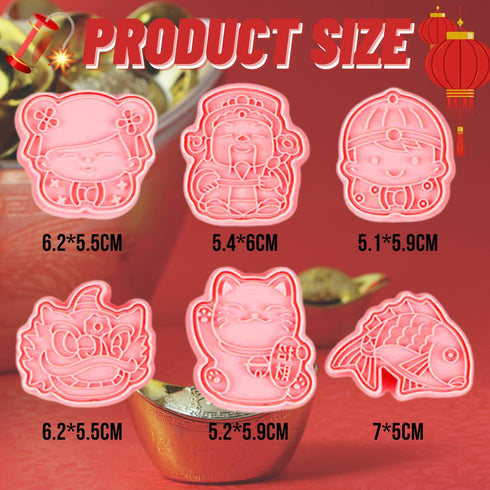 Crethinkaty 6pcs Chinese New Year Cookie Cutters 3D Chinese Style Biscuit Mold Fondant Molds Chinese New Year Must Haves Bakeware Tool...