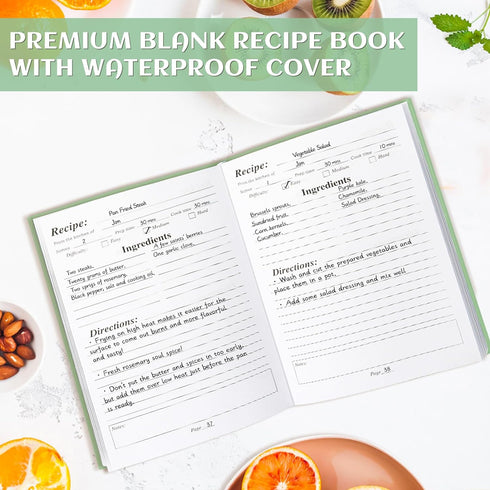 Perfect Blank Recipe book - Recipe Book to Write In Your Own Recipes,Organize Your Recipes- Waterproof Cover and 186 Blank Pages Recipe Notebook (...