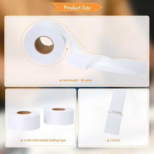 2 Rolls Fusible Batting Tape for Quilting -1.5 Inches x 30 Yards White Batting Seam Tape, Fusible Sheer Binding Tape for Batting Quitting Sewing...