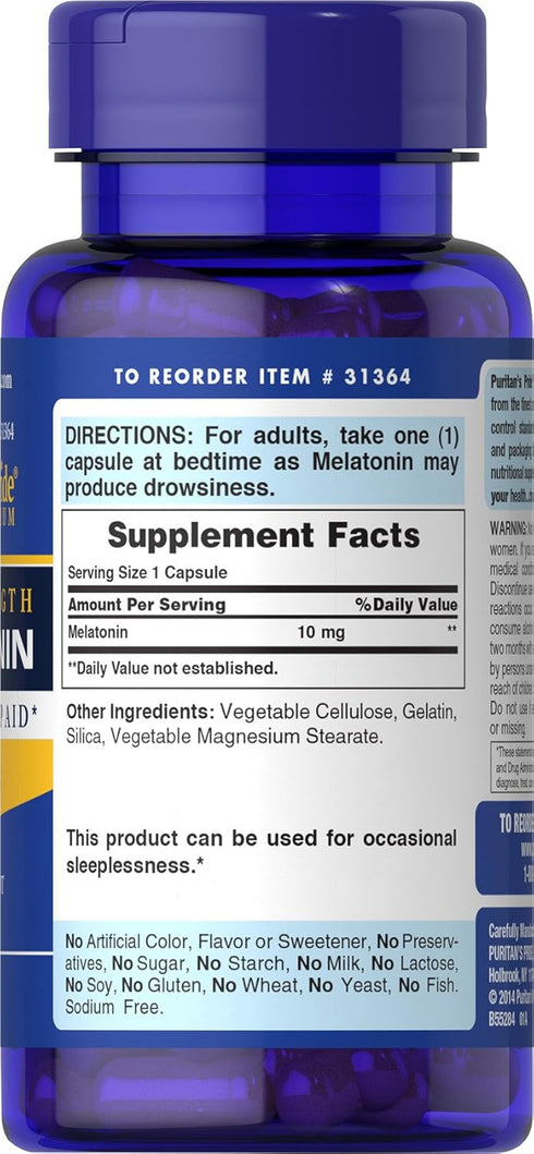 Puritan's Pride Rapid Release Melatonin 10Mg Capsule, Supports Sound Sleep, 120 Count, (Package May Vary)...