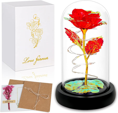 Childom Birthday Gifts for Women,Christmas Flowers Gifts for Her,Women,Mom,Wife,Grandma,Light Up Rose in Glass Dome,Colorful Red Flowers for Chris...