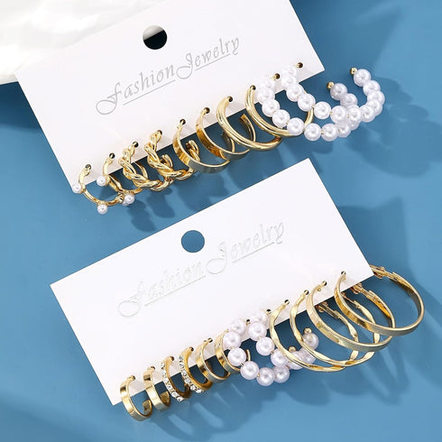 10 Pairs Gold Hoop Earrings Set For Women, Chunky Earring Multipack Hypoallergenic Trendy Big Samll Stud Earring Lightweight Twisted Pearl Ear Pac...