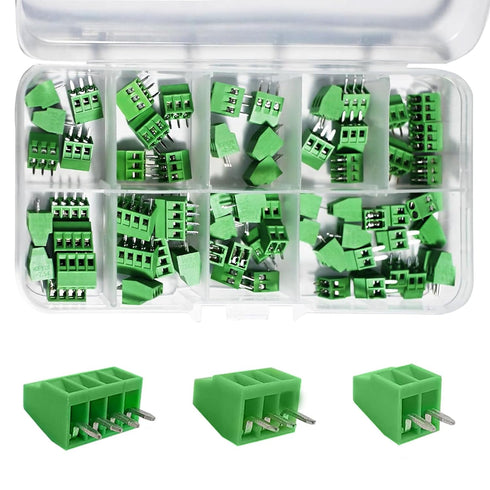 70PCS 2P 3P 4P 2.54mm/0.1inch Terminal Block Connector, PCB Mount Screw for Arduino and Home Electronics Projects 26-18AWG Cable...