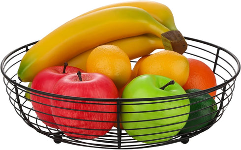 IBWELL® Black Fruit Bowl for Kichen Countertop, Round Wire Fruits Breads Vegetables Snacks Canddy Basket - 11.2"x3.6"(DxH)...