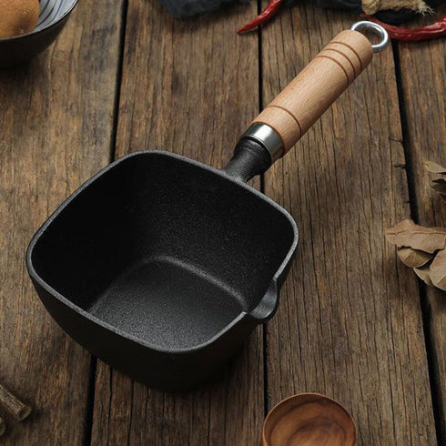 Yardwe Cast Iron Pot, Butter Iron Oil Heating Pot with Wooden Handle Cookware Melting Pot (4inch)...
