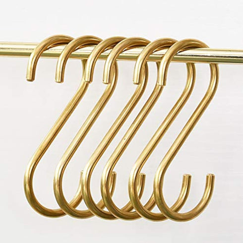 YANGQIHOME 6 Pieces, Brass S Shaped Hooks, Gold Coat Clothes Towel Hangers, Kitchen Pots Pans Coffee Cups Rack Hooks...