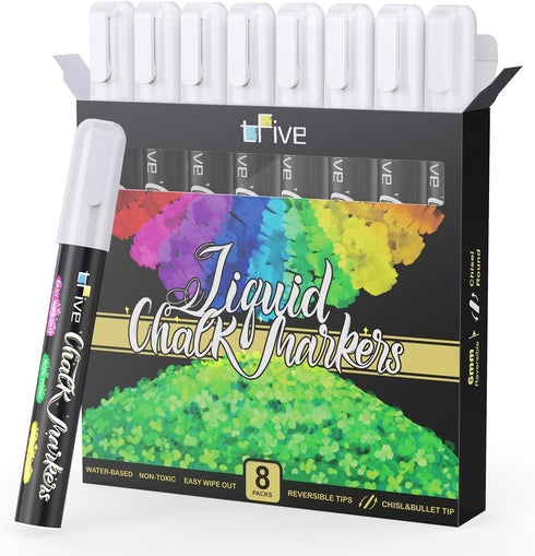 TFIVE White Chalk Markers - Dry & Wet Erase Marker Pens for Chalkboards, Signs, Windows, Blackboard, Glass, Mirrors, Liquid chalkboard markers wit...
