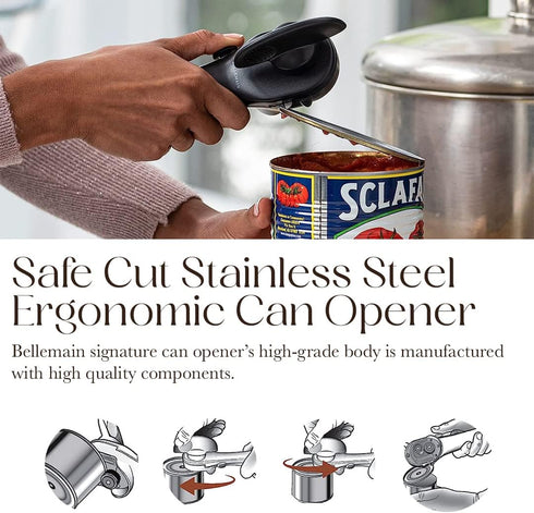 Bellemain Stainless Steel Can Opener – Manual Can Opener For seniors - Ergonomic Smooth edge Can Opener Hand Held Heavy Duty – Easy to use can ope...