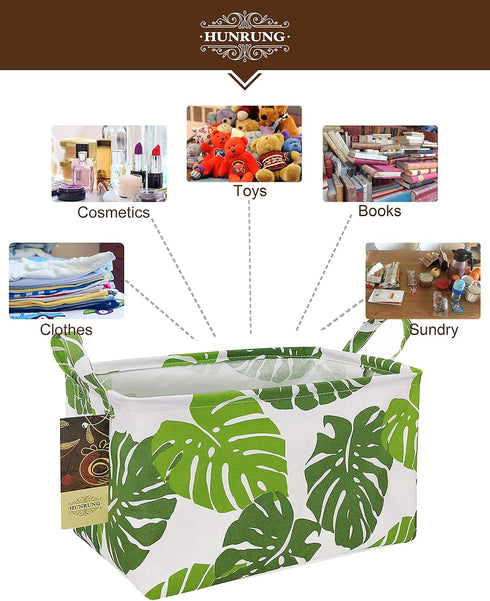 HUNRUNG Rectangle Storage Basket Cute Canvas Organizer Bin for Pet/Children Toys, Books, Clothes Perfect for Rooms/Playroom(Leaf)...