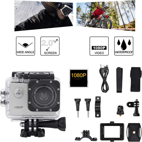 VBESTLIFE Mini Ultra HD Action Camera 1080P 12MP Sports Camera with Wide Angle Lens Full HD 2.0 Inch TFT LCD Screen Support 30m/98ft Underwater Wa...