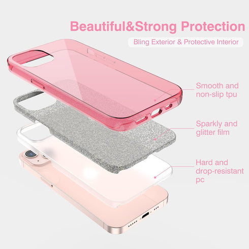 MILPROX Compatible with iPhone 14 Case (2022), Glitter Sparkly Shiny Bling Rubber Gel Shell Cases 3 Layers Shockproof Protective Bumper Cover for ...