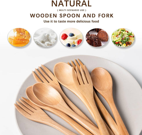8Pcs Schima Wooden Utensil Set Including Wooden Spoons and Wooden Forks,Reusable Handmade Natural Wooden cutlery, Eco-Friendly Wood Flatware Sets ...