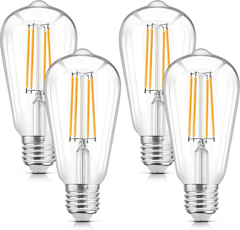 WIHTU LED Filament Light Bulbs, Bright Vintage 6W LED Edison Bulbs 60W Equivalent, St58 2700K Warm Light Bulbs with CRI 85+, E26 Standard Base, 90...