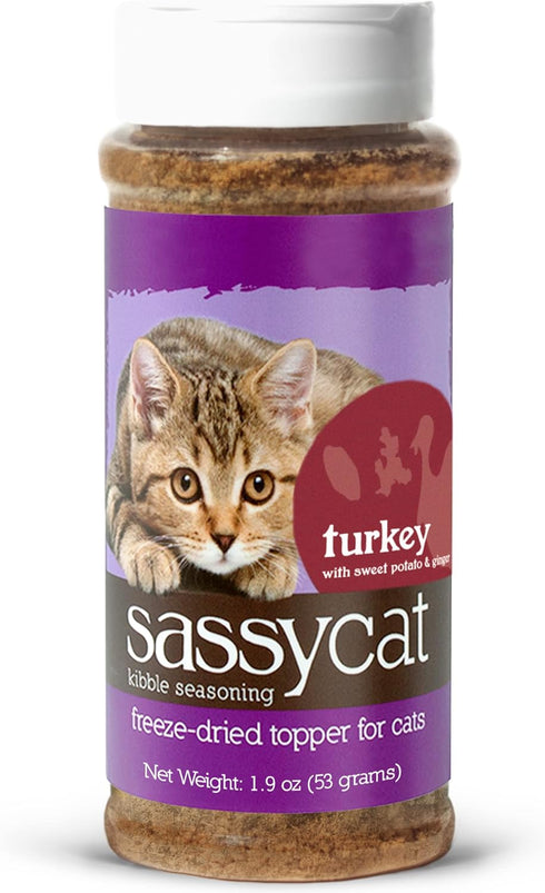 Herbsmith Sassy Cat Kibble Seasoning – Freeze Dried Turkey – Cat Food Topper for Picky Eaters – Turkey, Sweet Potato, Ginger...