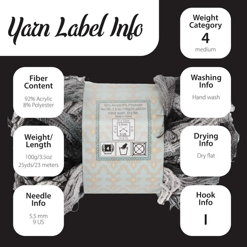 JubileeYarn Fishnet Frilly Yarn - 100g/Skein - Salt'n'Pepper - 3 Skeins......